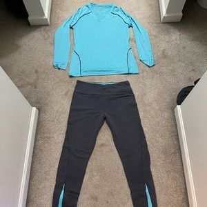 Bally athletic outfit shirt XL pants L gray and aqua blue womens